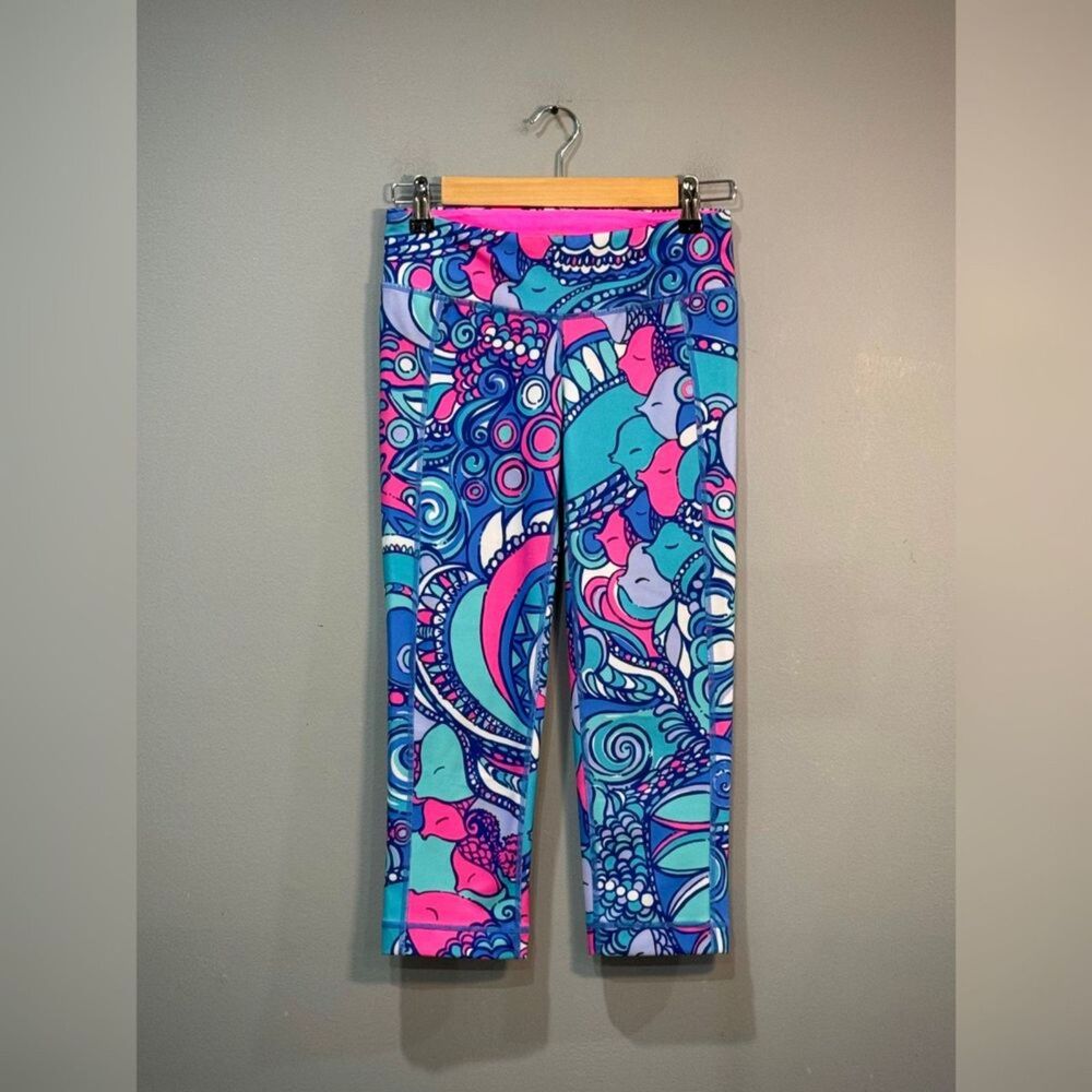 Blue/Pink Lilly Pulitzer Luxletic Fish Print Cropped Leggings Size S EUC